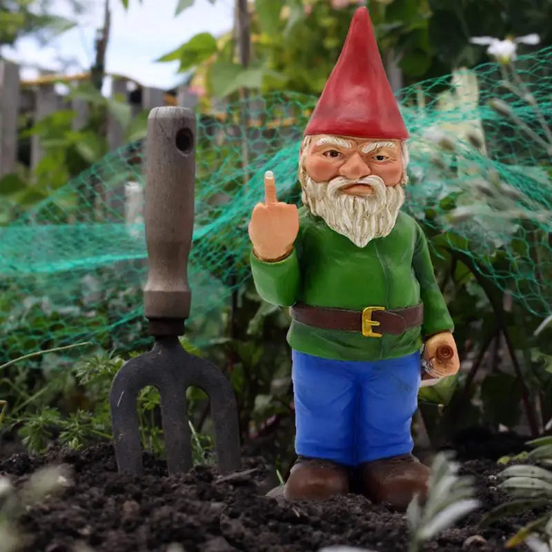 Maliben | Funny Drunk Gnome Figurine With Middle Finger For Garden And Grass Field