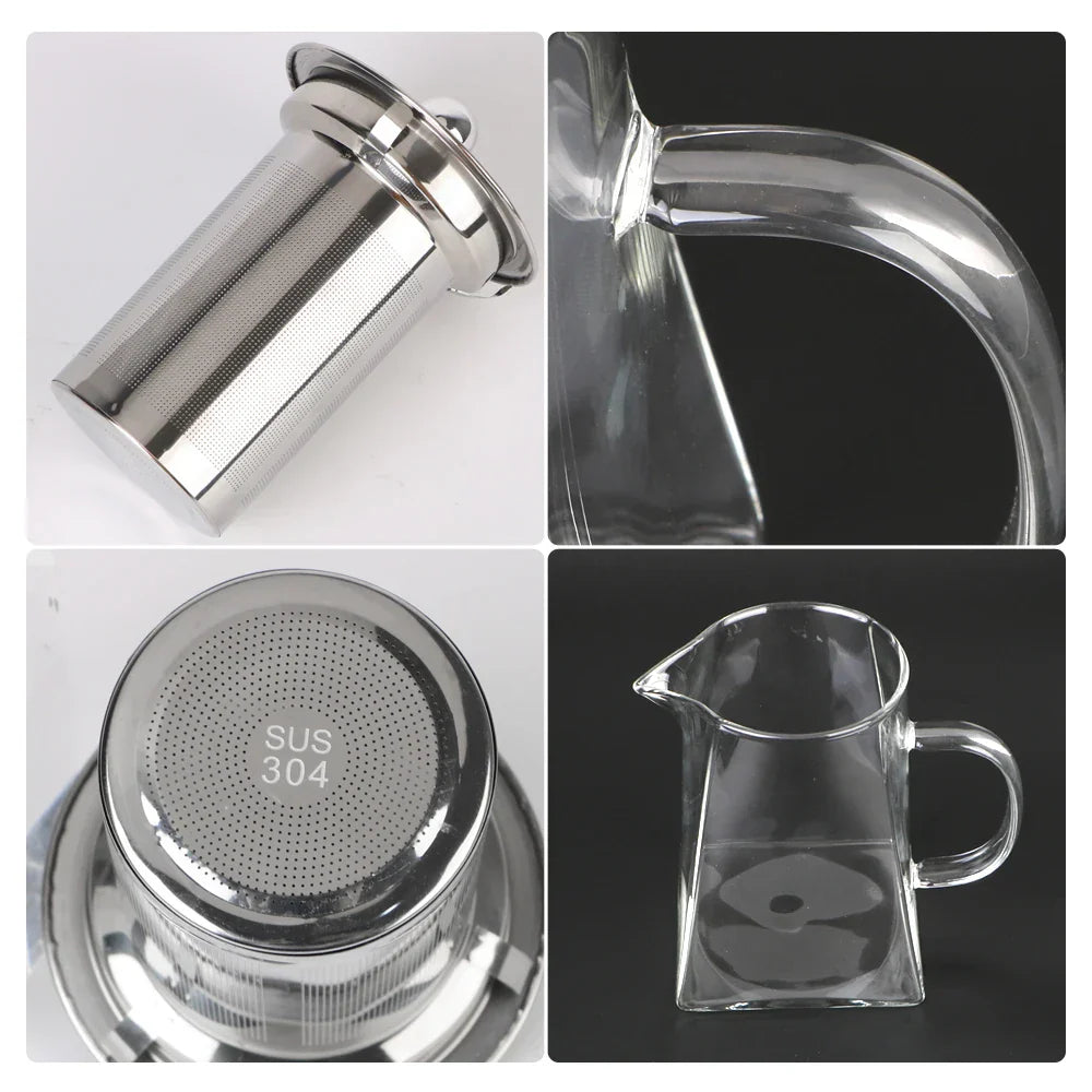 Maliben | Teavora Glass Teapot With Stainless Steel Infuser | Heat Resistant & Dishwasher Safe | For Loose Tea & Tea Flowers | 550/750/950 Ml