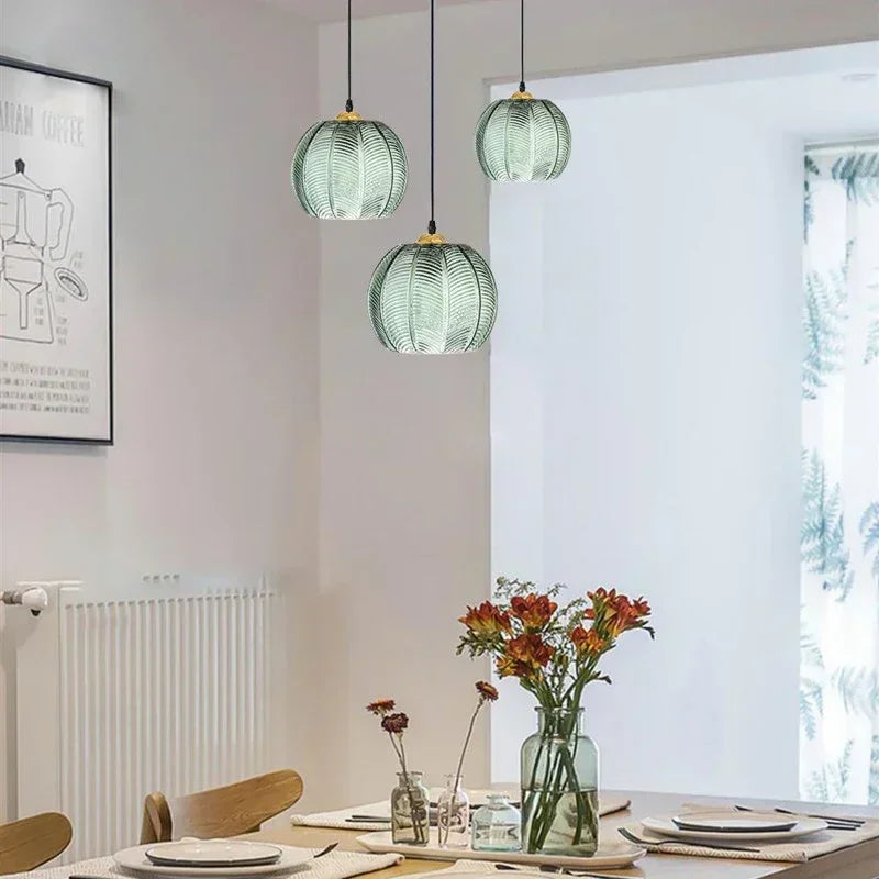 Maliben | Scandinavian Glass Pendant Lamp With Green Leaf Pattern