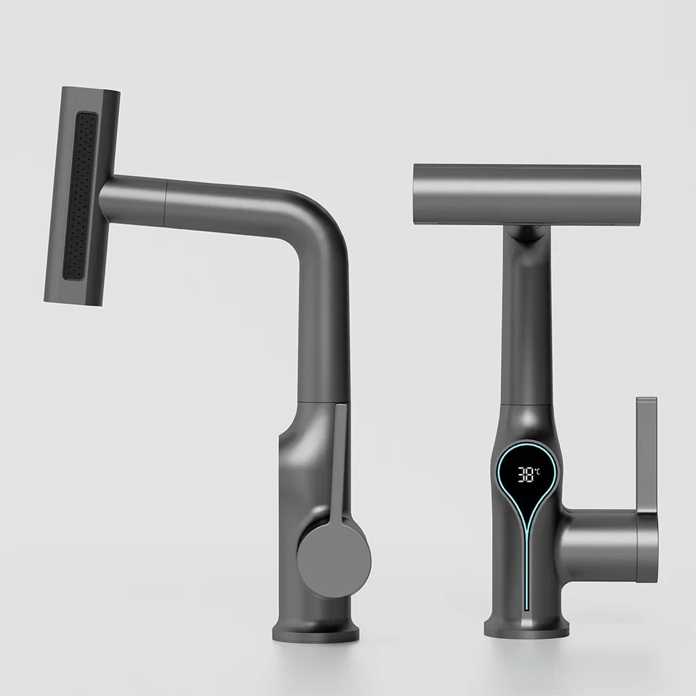 Maliben | Washbasin Faucet With Waterfall Jet Digital Temperature Display And Adjustable Spray Head