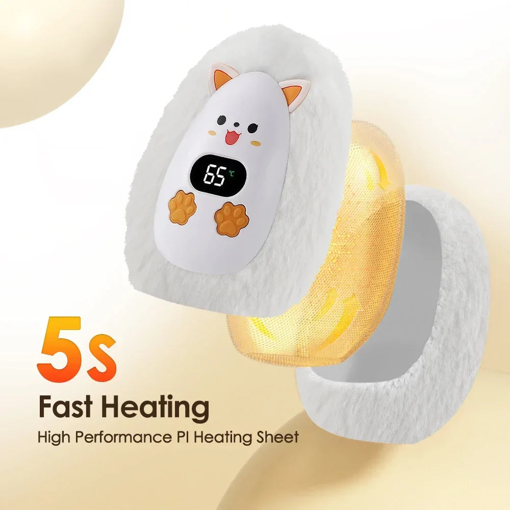 Maliben | Furrio Electric Hand Warmer Fox | Rechargeable 1200 Mah | 3 Heat Levels & Digital Display | Plush Surface | Usb Type-C | Portable For Winter & Office