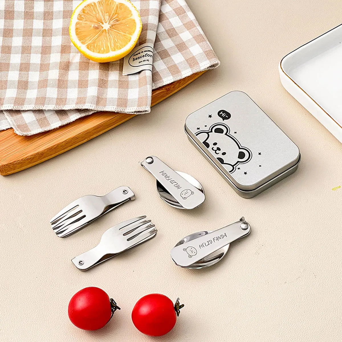 Maliben | Trekking Camping Cutlery 3-Piece | Foldable Spoon & Fork With Storage Box | Stainless Steel | Compact & Reusable