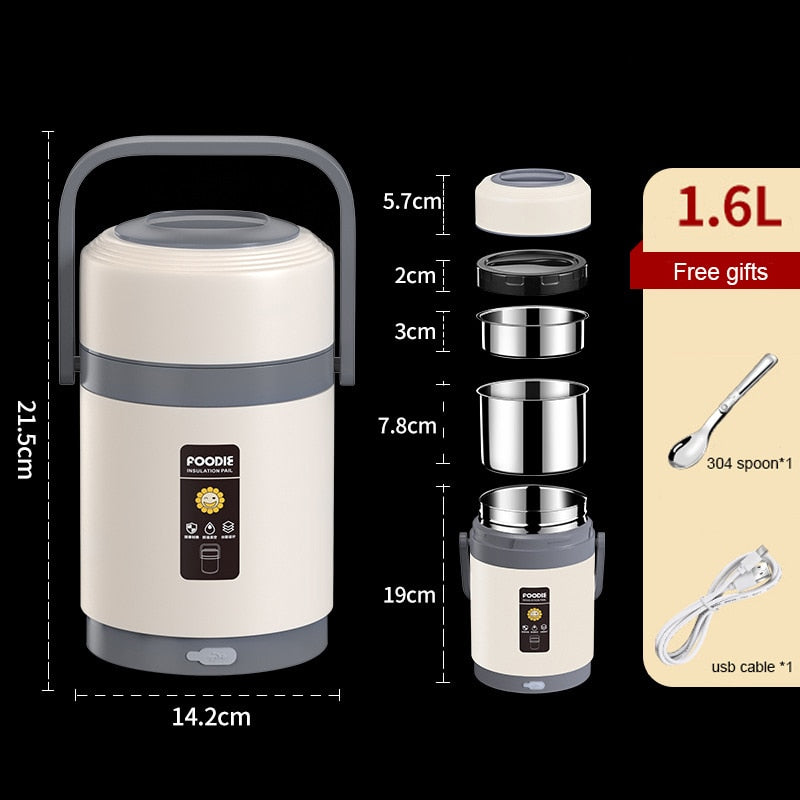 Maliben | Usb Heated Stainless Steel Food Warmer Lunch Box