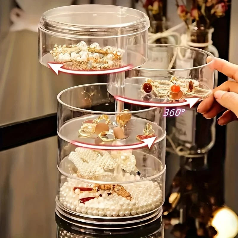 Maliben | Jewelry Storage 360° Rotatable | Dustproof & Water-Resistant | 5-Layer Cosmetic Box | Glossturn Transparent
