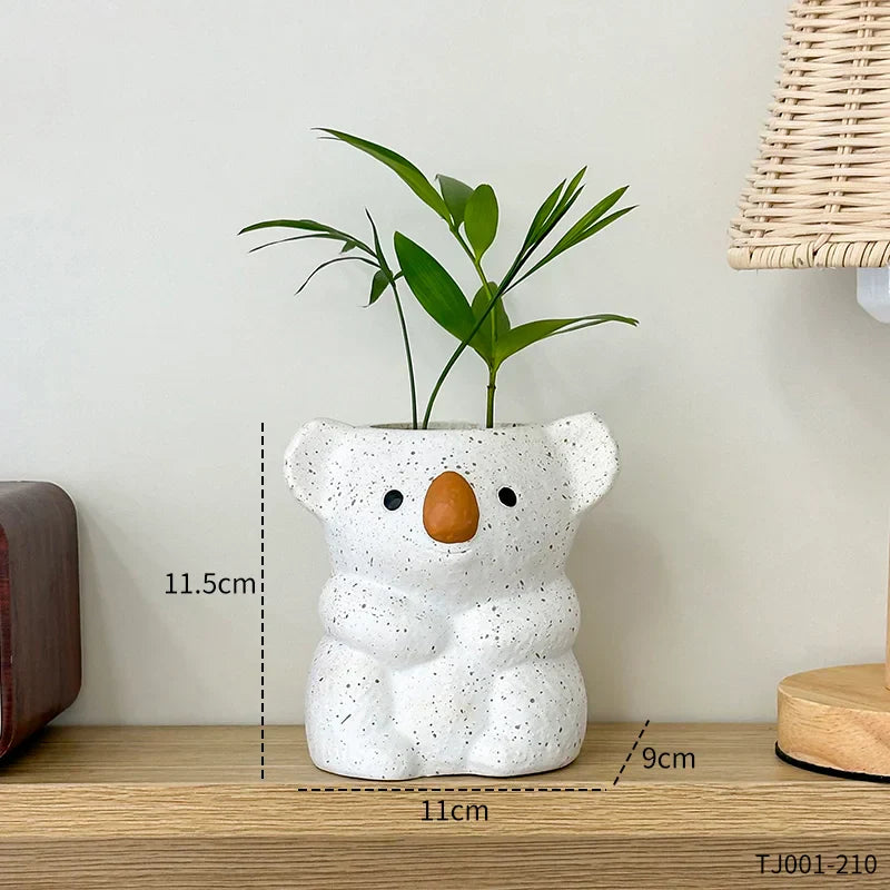 Maliben | Koalina Koala Planter | Sweet Decorative Plant Pot Made Of Resin | Mini Vase For Succulents & Bonsai | Handcrafted Garden & Home Decor