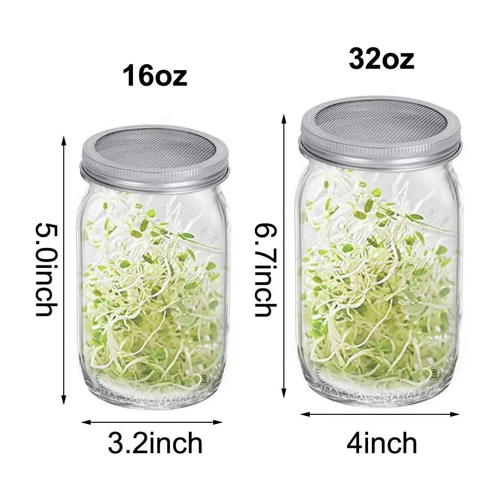 Maliben | Vitakeim Sprouting Jar Set | Stainless Steel Strainer Lid | For Fresh Sprouts At Home | 16oz & 32oz