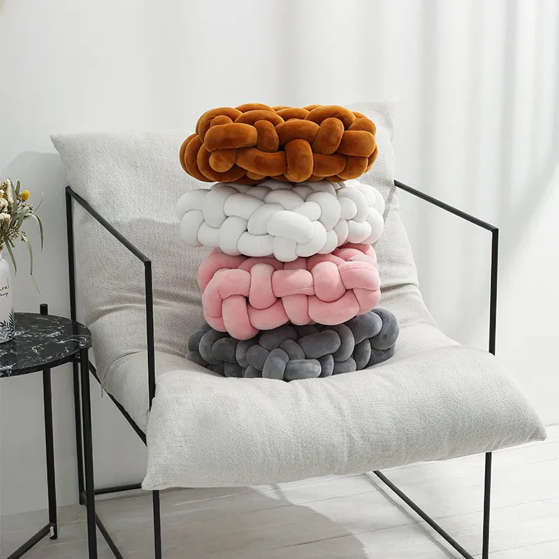 Maliben | Living Room Soft Plush Knot Pillow Sofa Pillow Solid Color Square Handwoven Home Throw Pillow Square Woven Seat Cushion Pillow