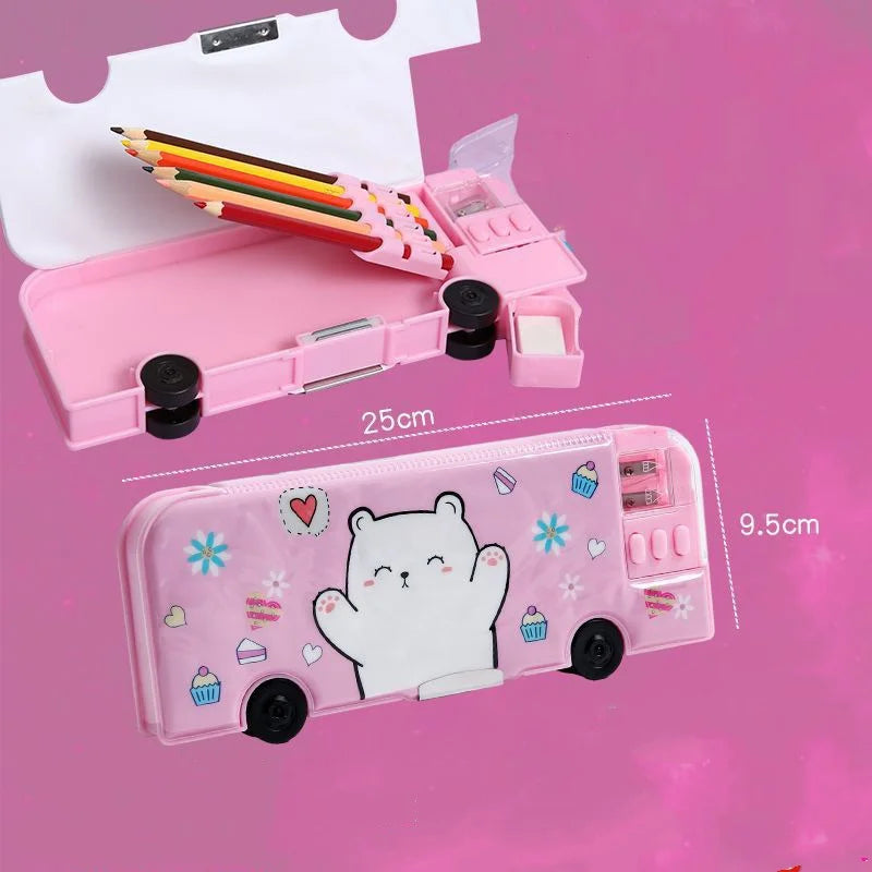 Maliben | Cartoon Bus Multifunctional Kids Stationery Pencil Box