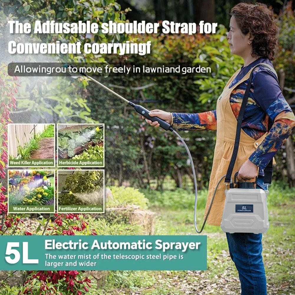 Maliben | Spraymate Pro Battery Pressure Sprayer | 5 L Shoulder Spray Bottle | Usb Charging & Adjustable Nozzle | For Garden, Cleaning & Weed Control