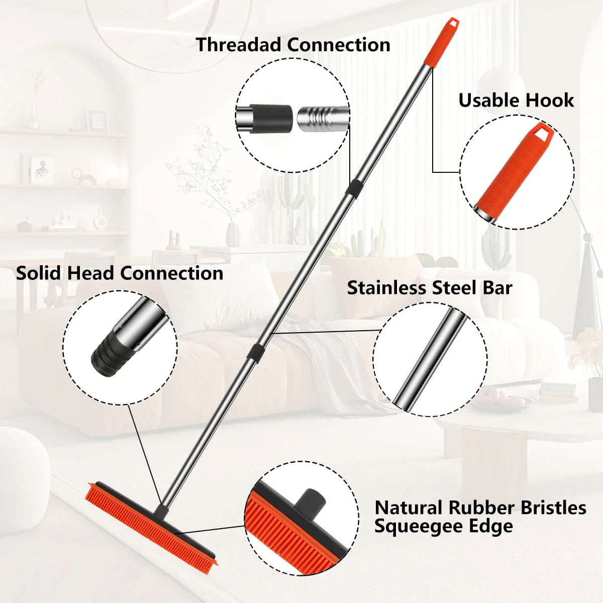 Maliben | Rubber Brooms Hairless Sweeppro | Adjustable Silicone Broom For Pet Hair, Carpet & Windows | For Indoor & Outdoor