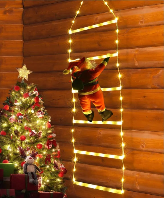 Maliben | Winter Light | Led ChristMas Decoration | CliMbing Santa With Ladder | 1.5 m / 3 m | 8 Light Modes | Usb