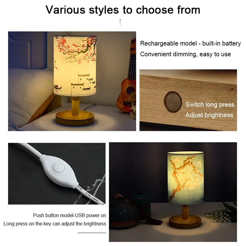 Maliben | Liánhua Led Table Lamp Plum Blossom | Dimmable | Fabric Shade In Chinese Style | Warm White Light | Eu Plug