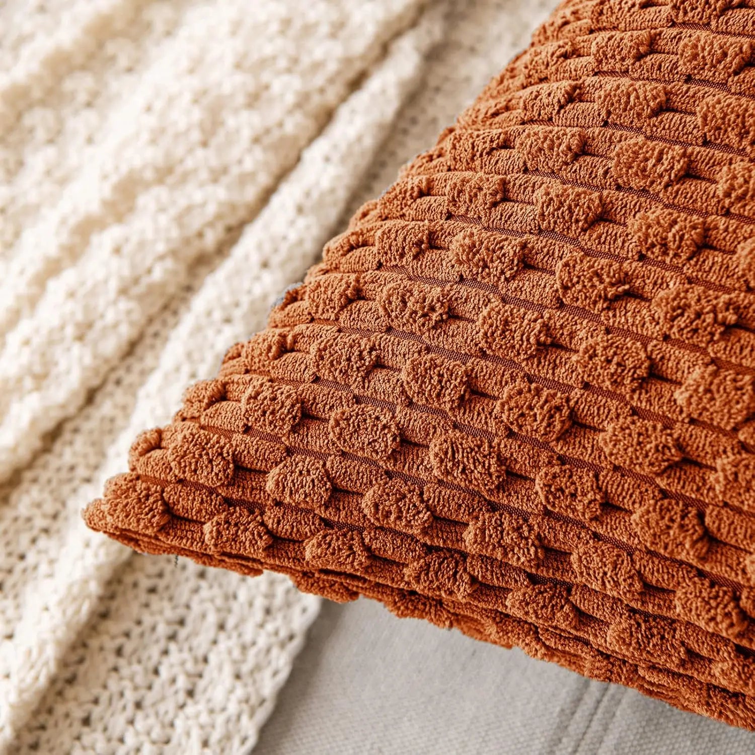 Maliben | Soft Ribbed Velvet Decorative Pillow With Stripes In Boho Style For Sofa And Bed