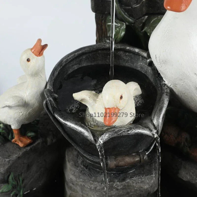Maliben | Lunaverde Solar Deco Fountain Duck & Squirrel | Garden Figure With Led Light | Weatherproof Resin | For Terrace & Balcony