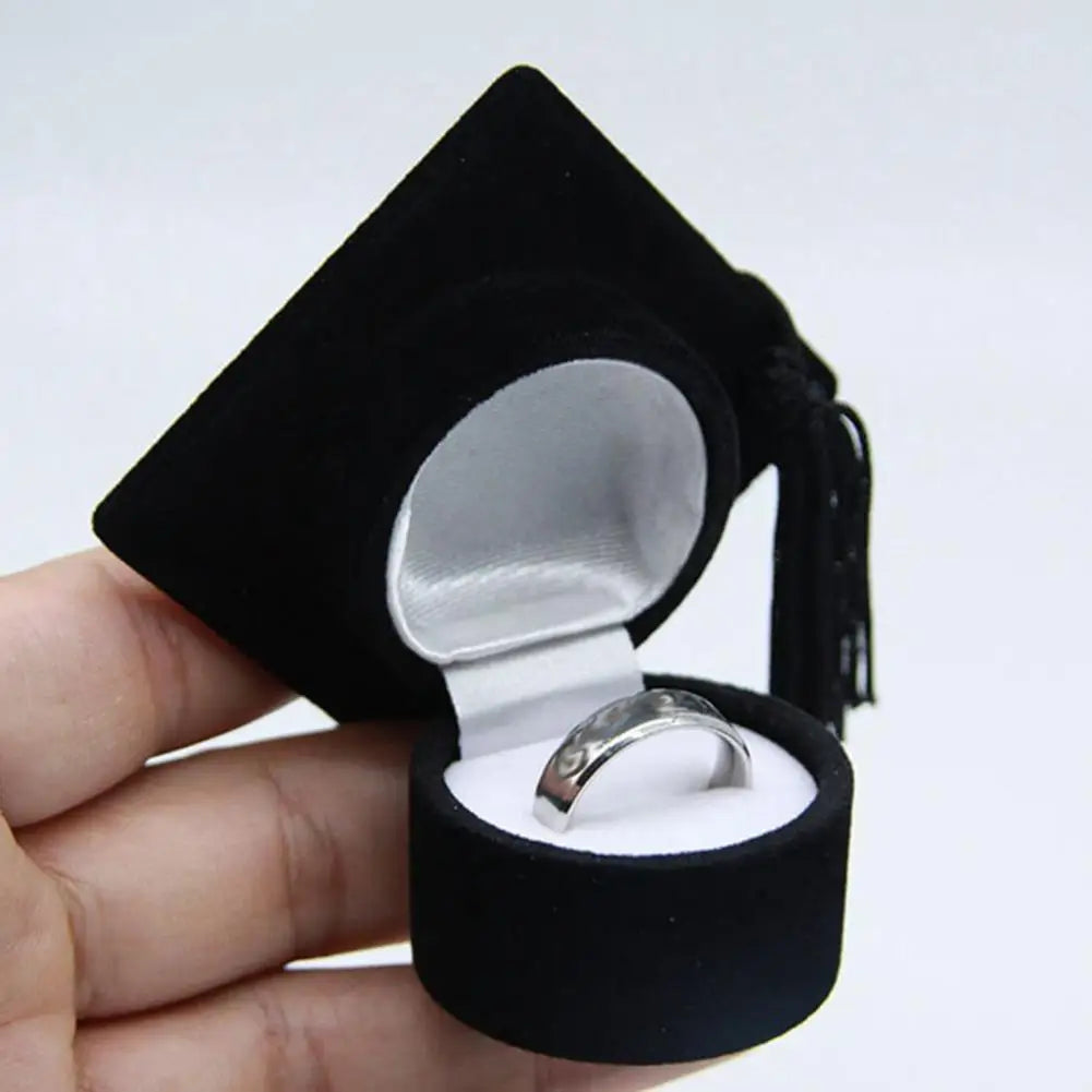 Maliben | Graduation Cap Shaped Flannel Jewelry Ring Storage Box