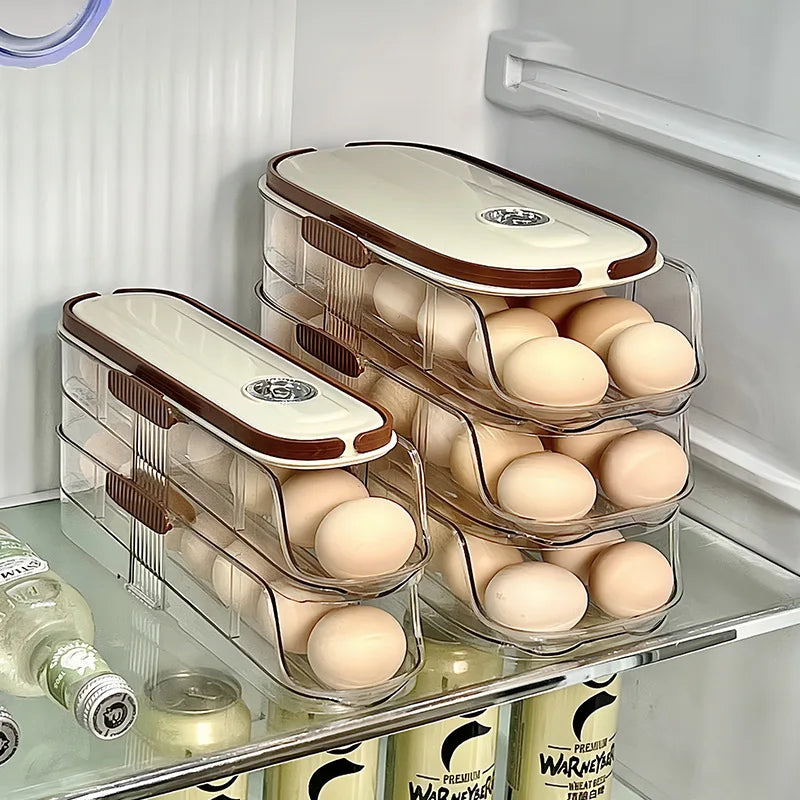 Maliben | Rollegg Max | Automatic Egg Holder For The Refrigerator | Stackable Egg Organizer Made Of Clear Plastic
