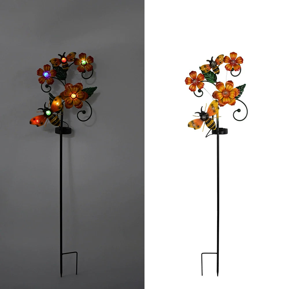 New Solar Iron Flower Butterfly Fire Lawn Light, Outdoor Garden Led Deco