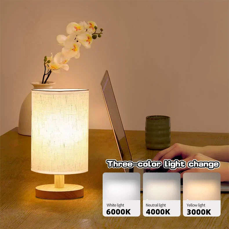 Usb Solid Wood Fabric Table Lamp