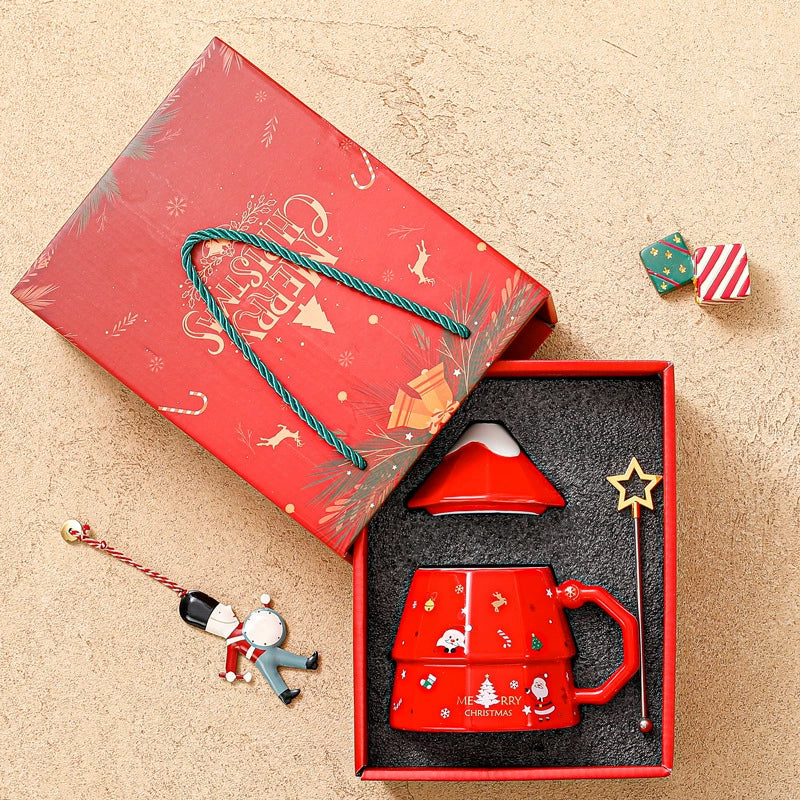 Creative Ceramic Christmas Tree Lid Spoon Mug