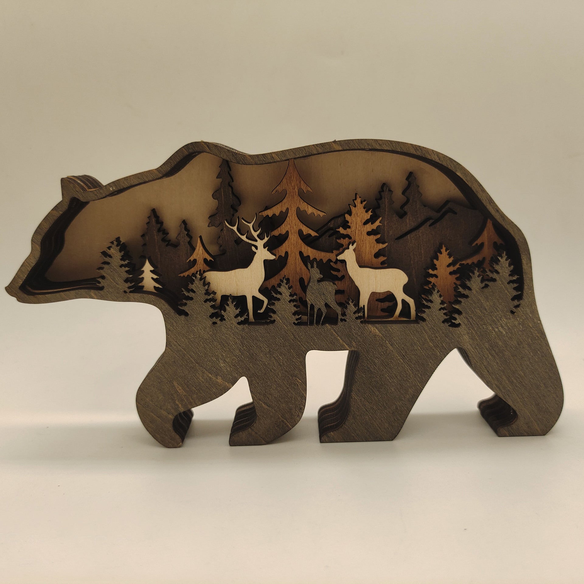 Wooden Woodland Elk Bear Christmas Ornament