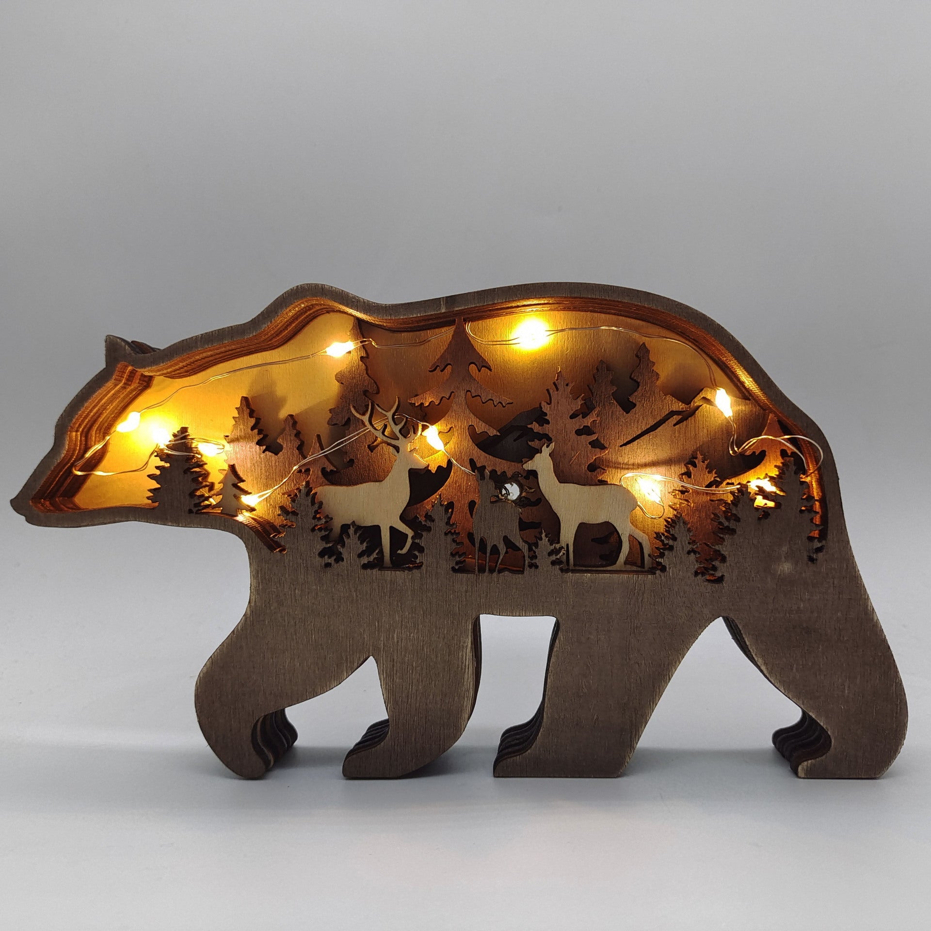 Wooden Woodland Elk Bear Christmas Ornament