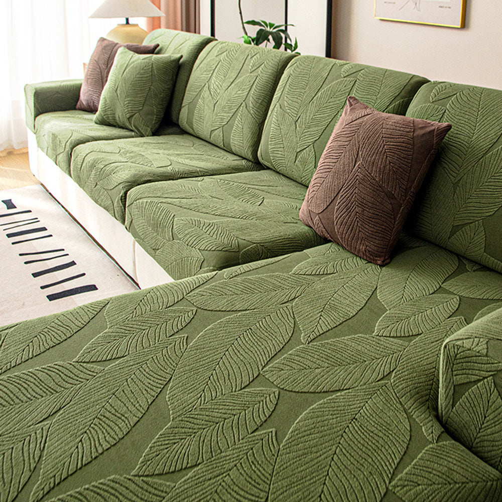 Maliben | Modern Leaf Jacquard Waterproof Anti-Scratch Stretch Full Cover Sofa Cover