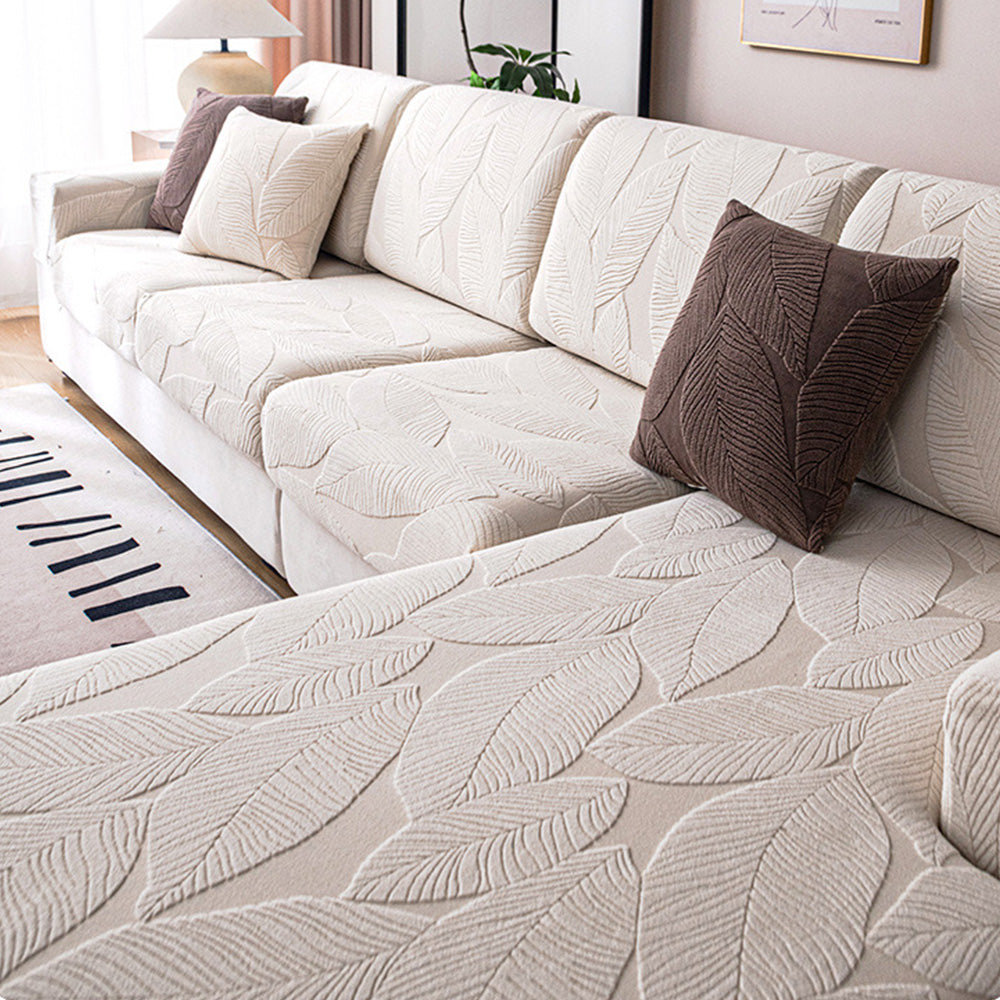 Maliben | Modern Leaf Jacquard Waterproof Anti-Scratch Stretch Full Cover Sofa Cover