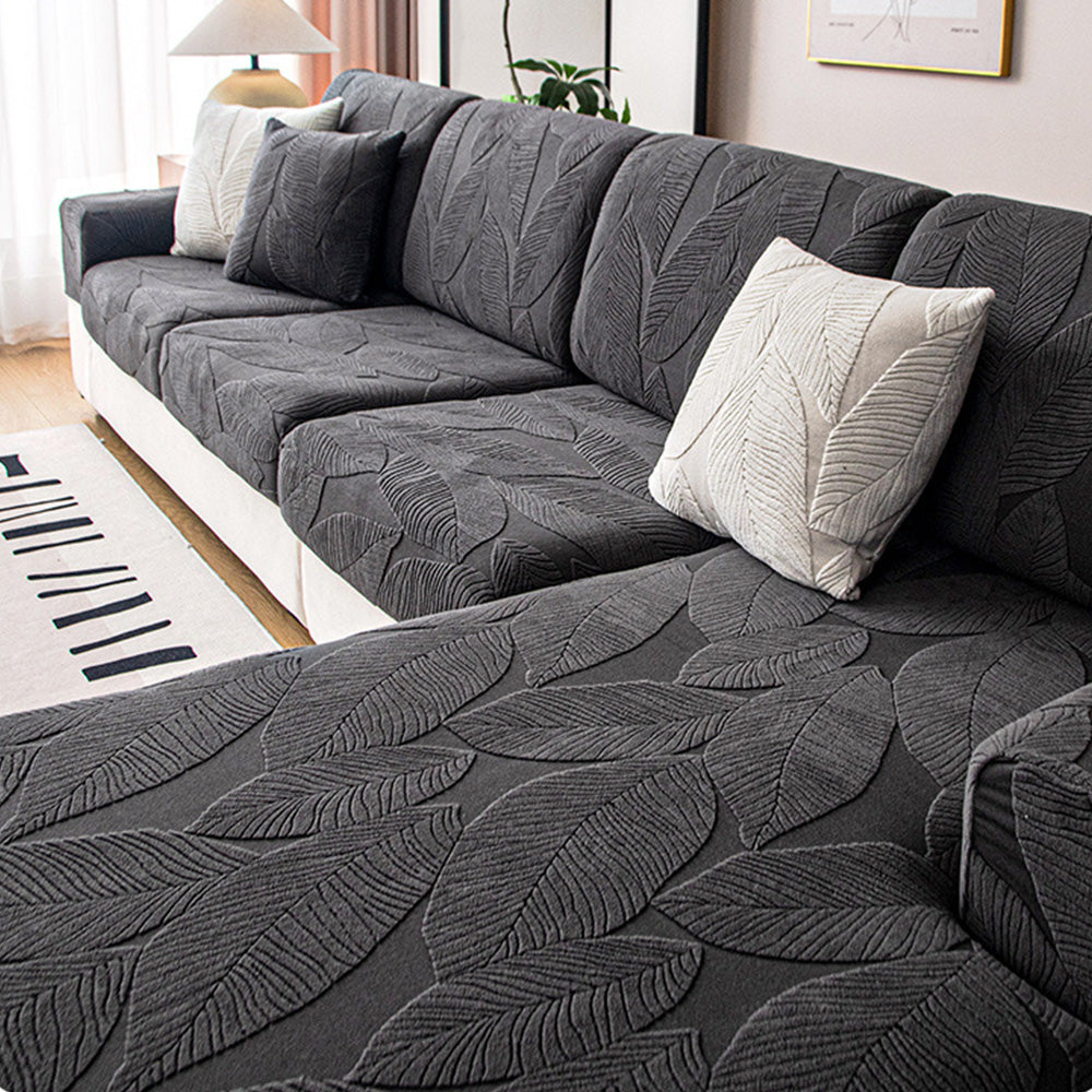 Maliben | Modern Leaf Jacquard Waterproof Anti-Scratch Stretch Full Cover Sofa Cover