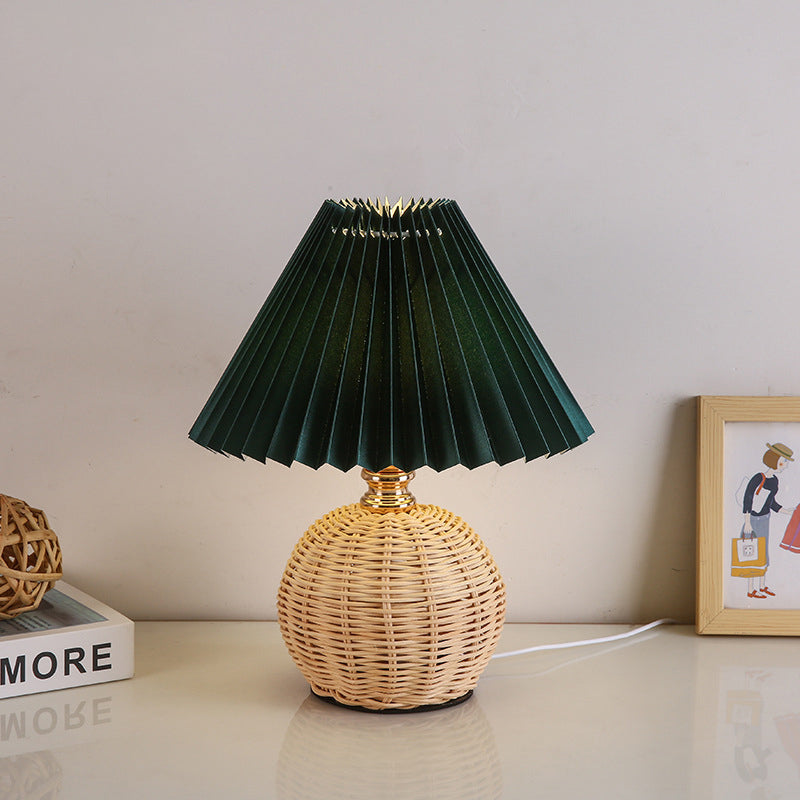 Maliben | Rattalume Nordic Led Table Lamp | Woven Rattan & Foldable Fabric Shade | Mood Light | Decor For The Bedroom