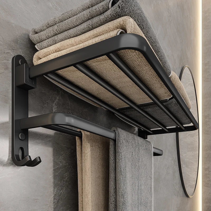 Maliben | Easytowel Foldable Towel Rack – Space-Saving & Stylish Black Wall-Mounted Bathroom Rack