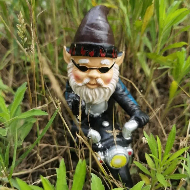 Maliben | Gnome On Motorcycle Resin Figure For Garden