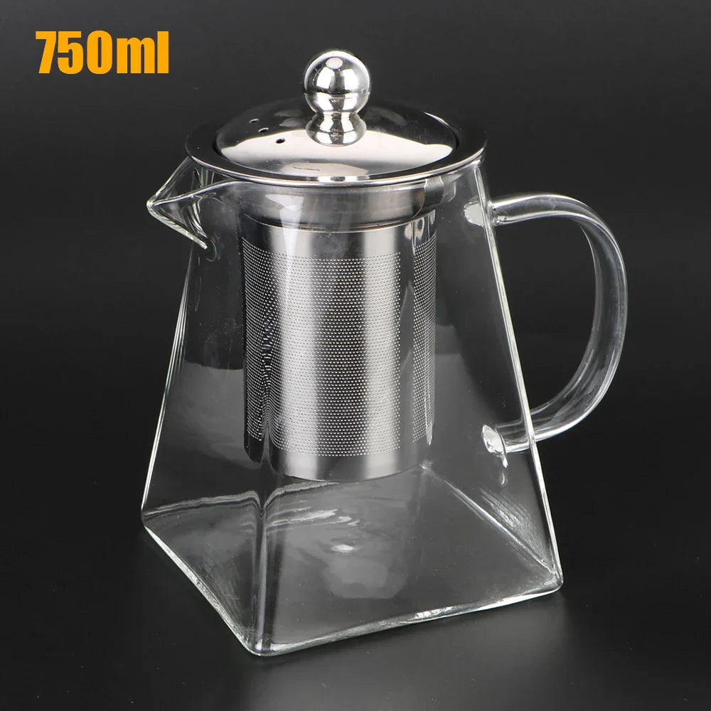 Maliben | Teavora Glass Teapot With Stainless Steel Infuser | Heat Resistant & Dishwasher Safe | For Loose Tea & Tea Flowers | 550/750/950 Ml