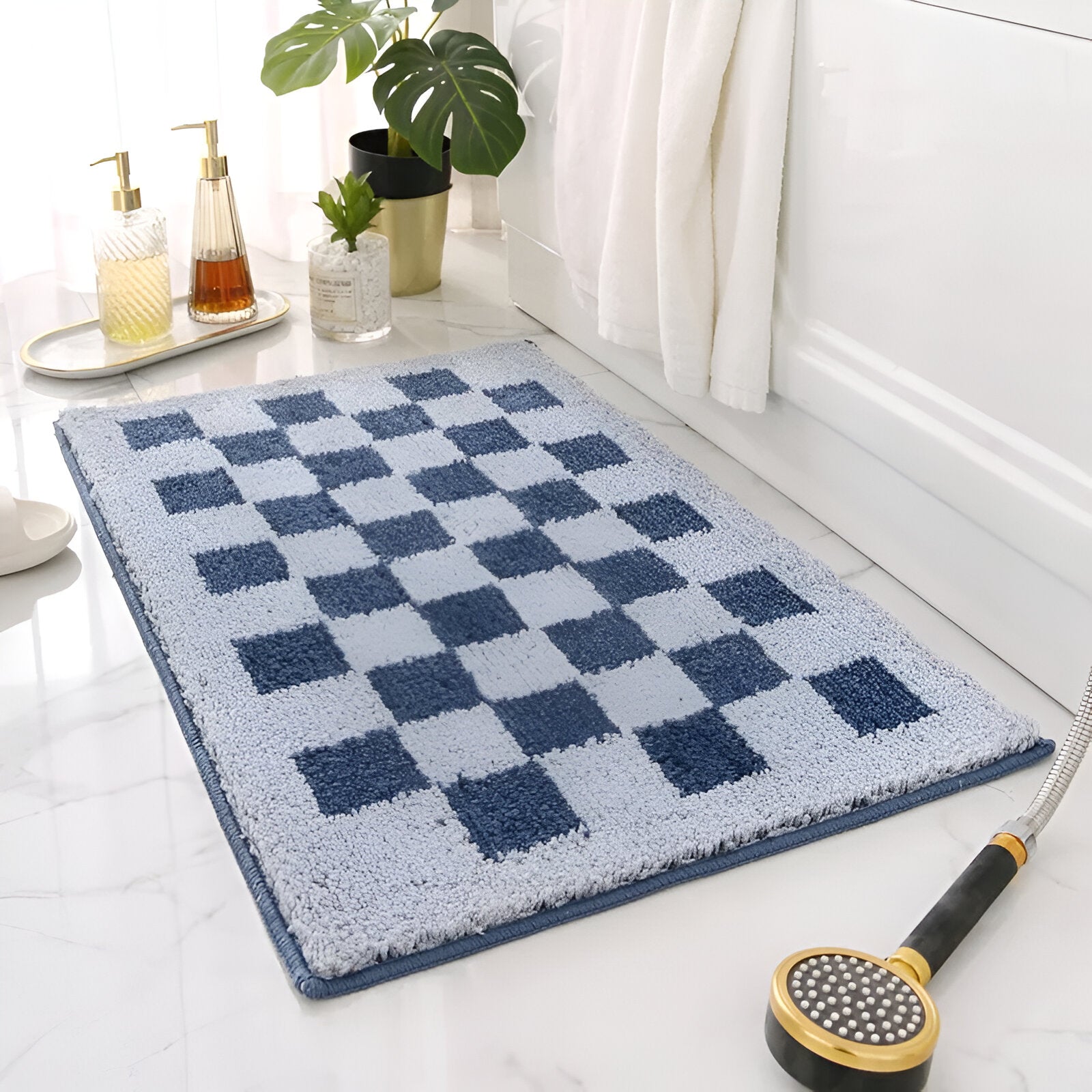 Maliben | Plush Checkered Bath Mat