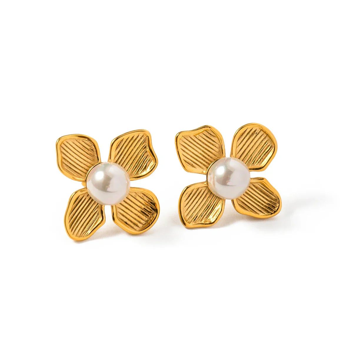 Maliben | 18k Four Petal Textured Pearl Flower