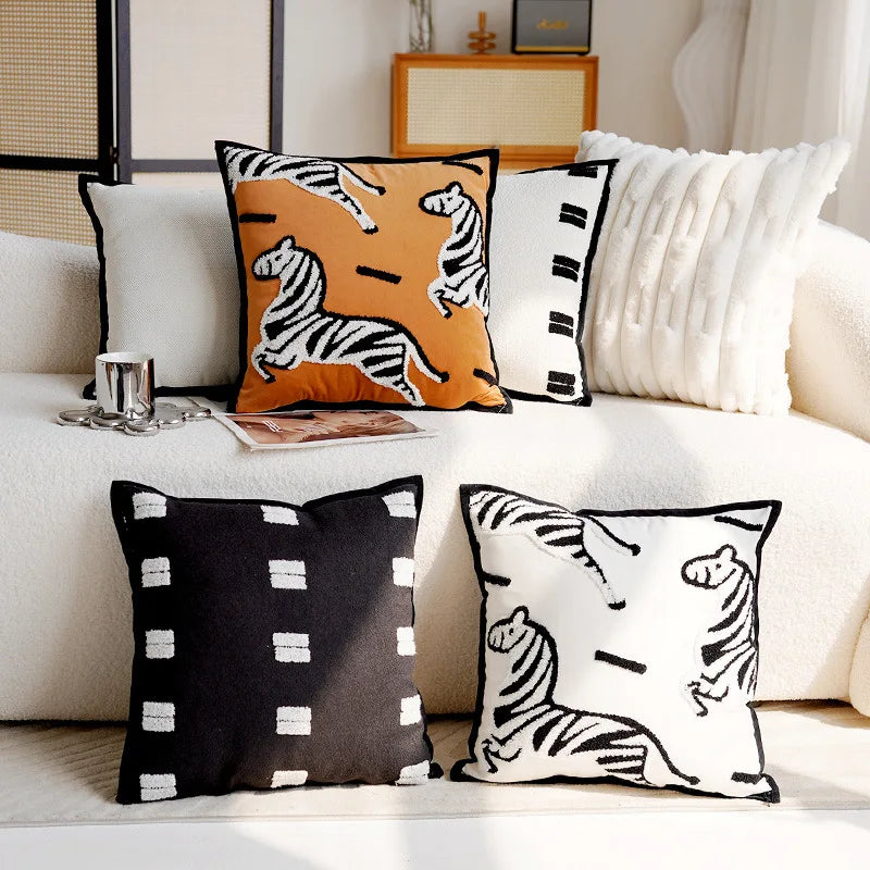 Maliben | Luxury Embroidered Decorative Cushion With Horse Print For Sofa And Living Room
