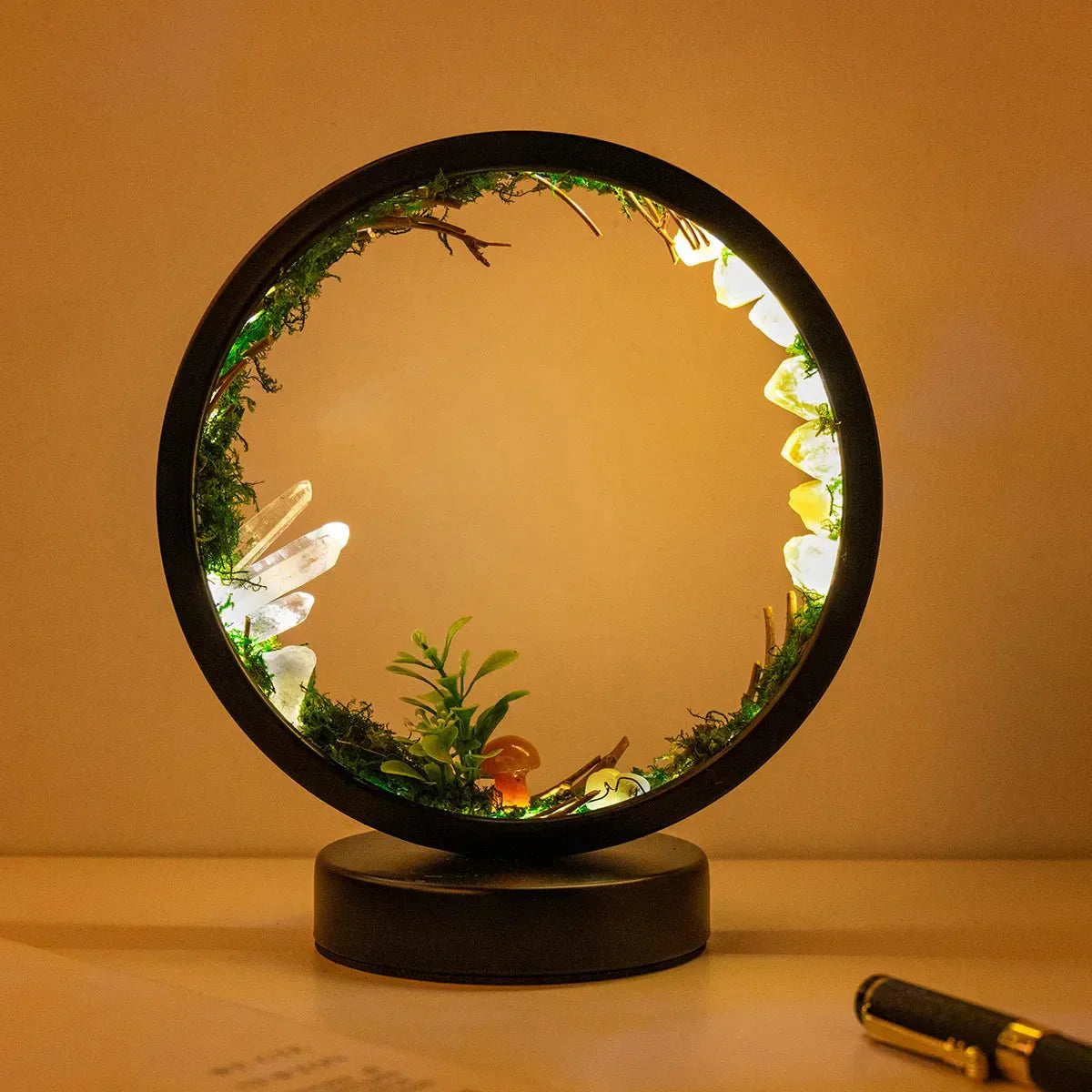 Maliben | Elegant Night Light - Round Frame - Green Crystals - Chic Decoration