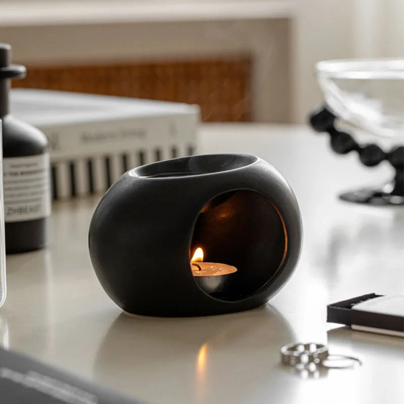 Maliben | Aroma Oven Scentura | Black Ceramic Scent Diffuser | For Essential Oils & Incense Sticks | Spa & Home