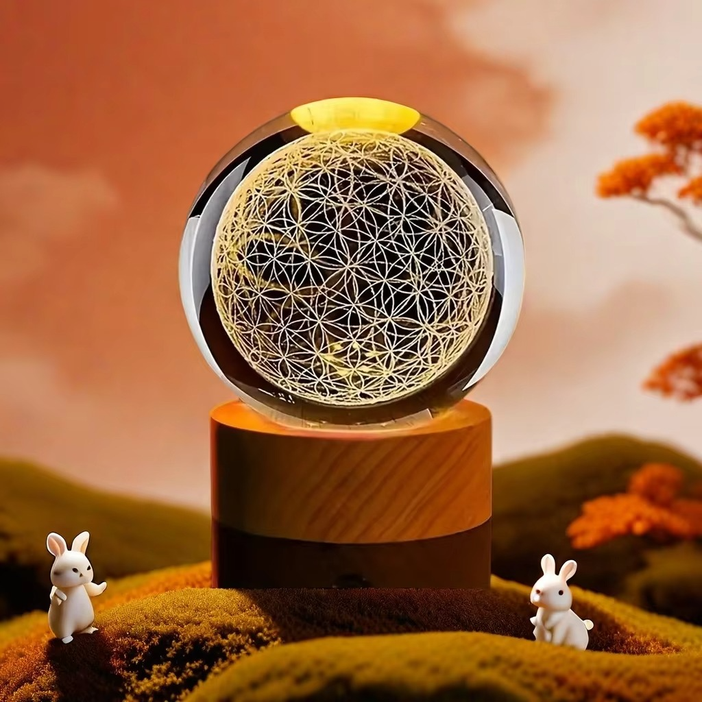 Maliben | Enchanting 3d Flower Of Life Crystal Ball With Color-Changing Usb Nightlight