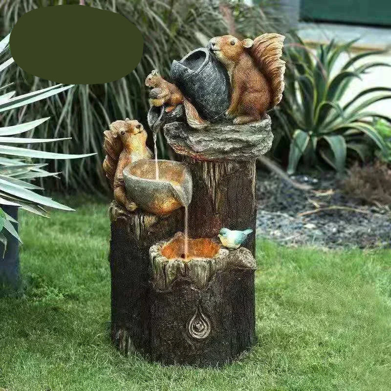 Maliben | Lunaverde Solar Deco Fountain Duck & Squirrel | Garden Figure With Led Light | Weatherproof Resin | For Terrace & Balcony