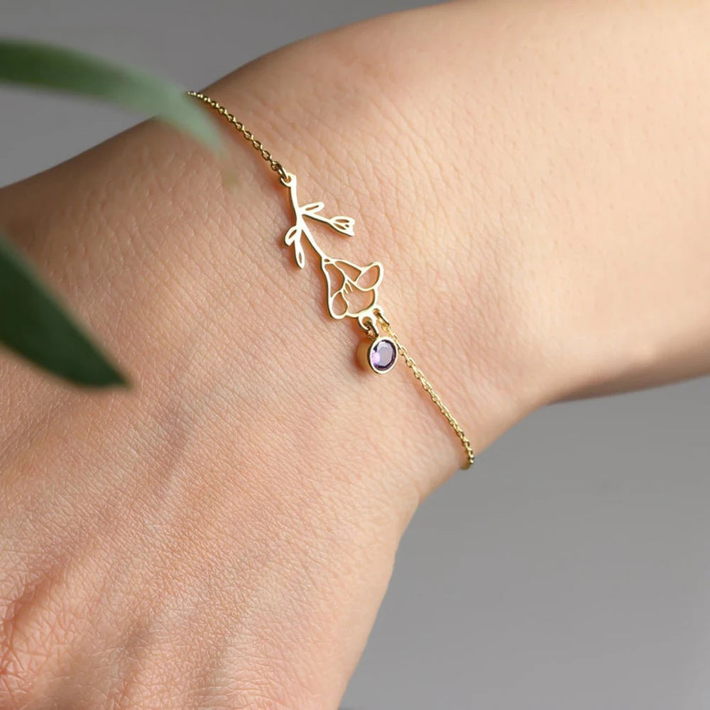 Maliben | Dainty Birth Flower & Birthstone Chain Bracelet