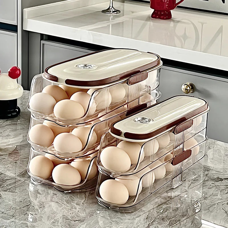 Maliben | Rollegg Max | Automatic Egg Holder For The Refrigerator | Stackable Egg Organizer Made Of Clear Plastic