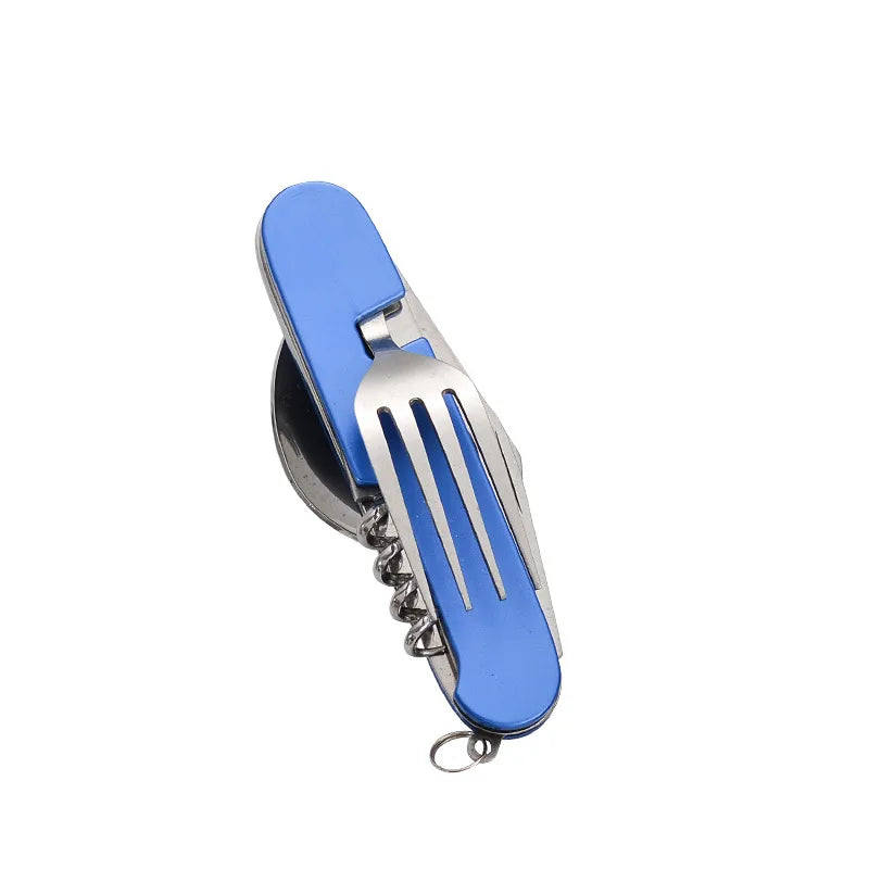Maliben | 4-In-1 Outdoor Cutlery Set Camplico | Foldable Spoon, Fork, Knife & Bottle Opener | Stainless Steel & Compact | For Camping & Travel