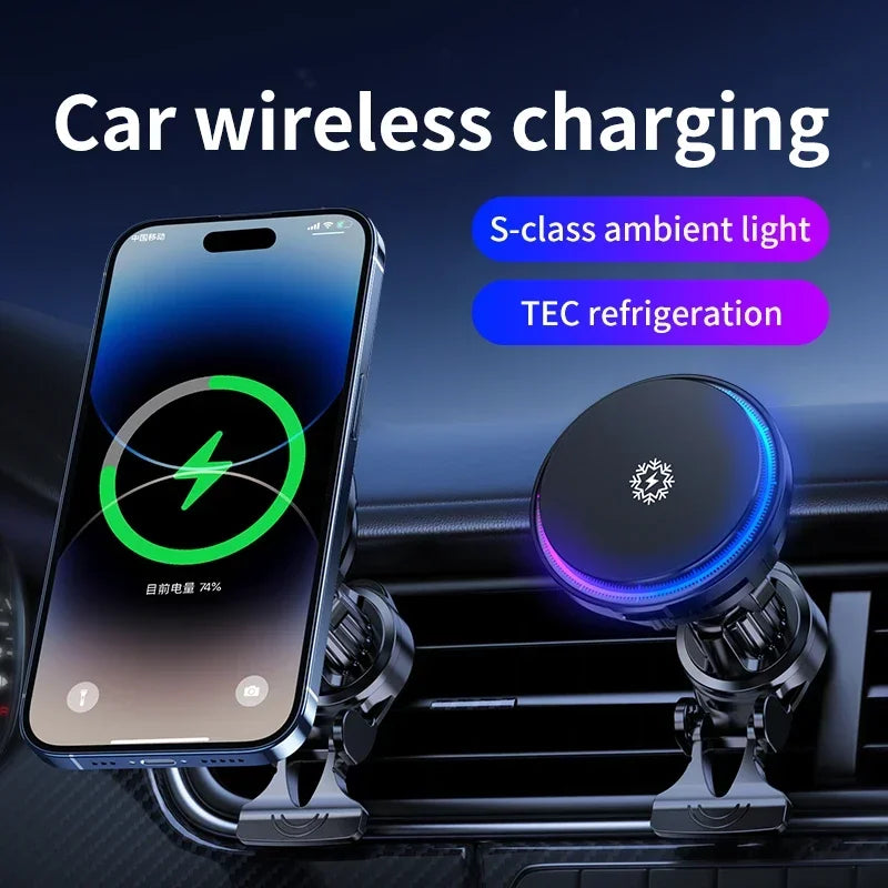 Maliben | Frozzcharge Car Charger | Magnetic 15w Wireless Charging With Cooling Function | Rgb Light | Iphone Magsafe Compatible
