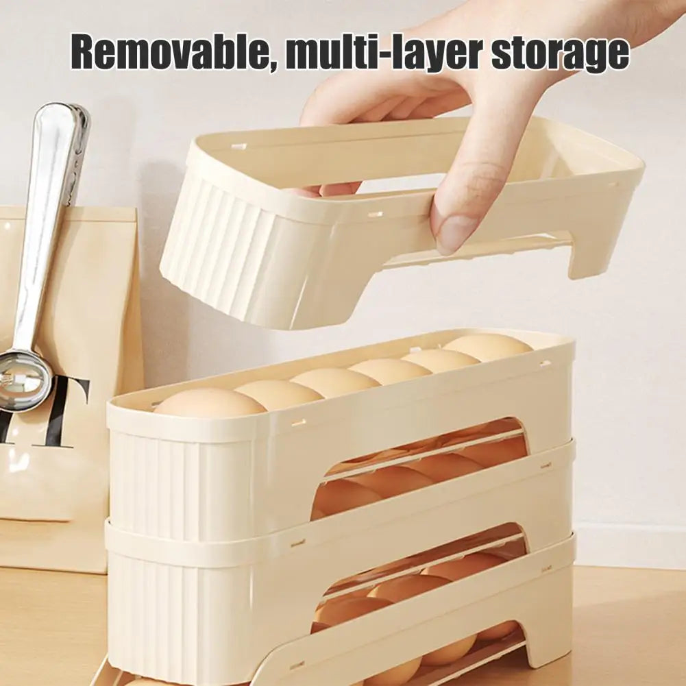 Maliben | Egg Box Rollomaxx | 4-Tier Egg Organizer | Space-Saving & Self-Rolling | Transparent Design