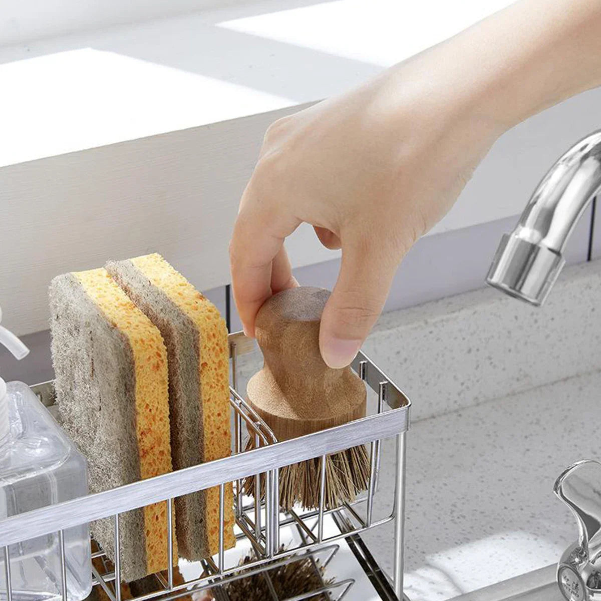 Maliben | Steelnest | Sink Organizer Made Of Stainless Steel | Sponge & Soap Holder With Drip Tray | 21×8.2×10 Cm
