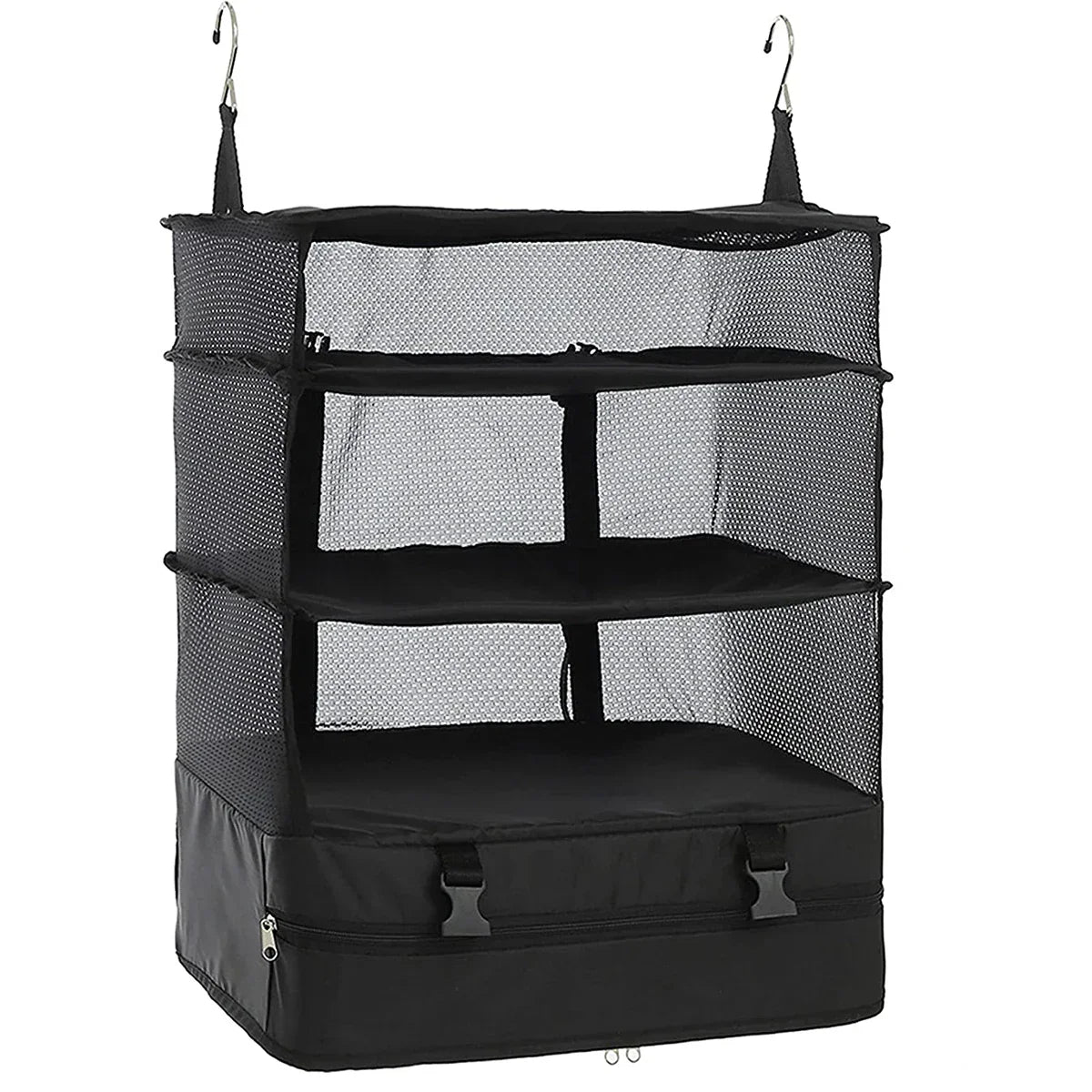 Maliben | Packelier Suitcase Organizer | Hanging Shelf For Travel | 3 Compartments | Foldable & Water-Resistant | Black