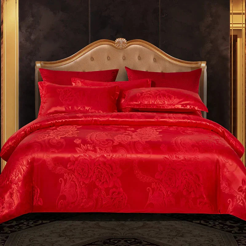Maliben | Luxurious SatIn Rayon Jacquard Duvet Cover in Gold & Blue