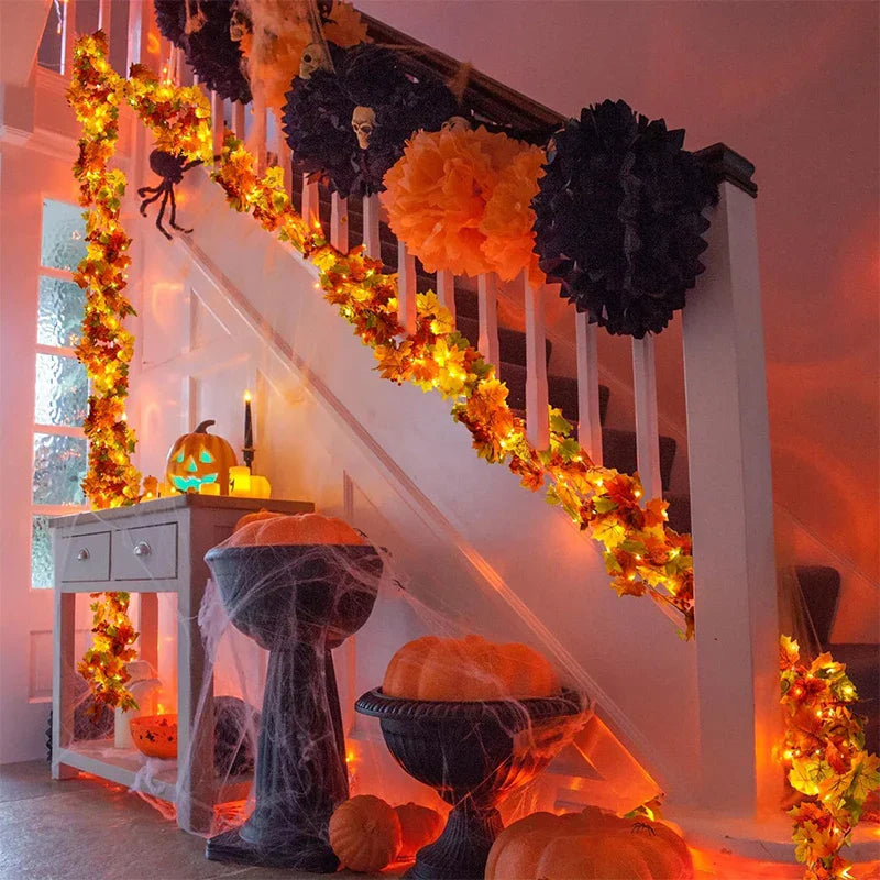 Maliben | Aurelia Autumn Wreath | Artificial Maple Leaf Garland | 200 Cm | Decor For Home & Garden