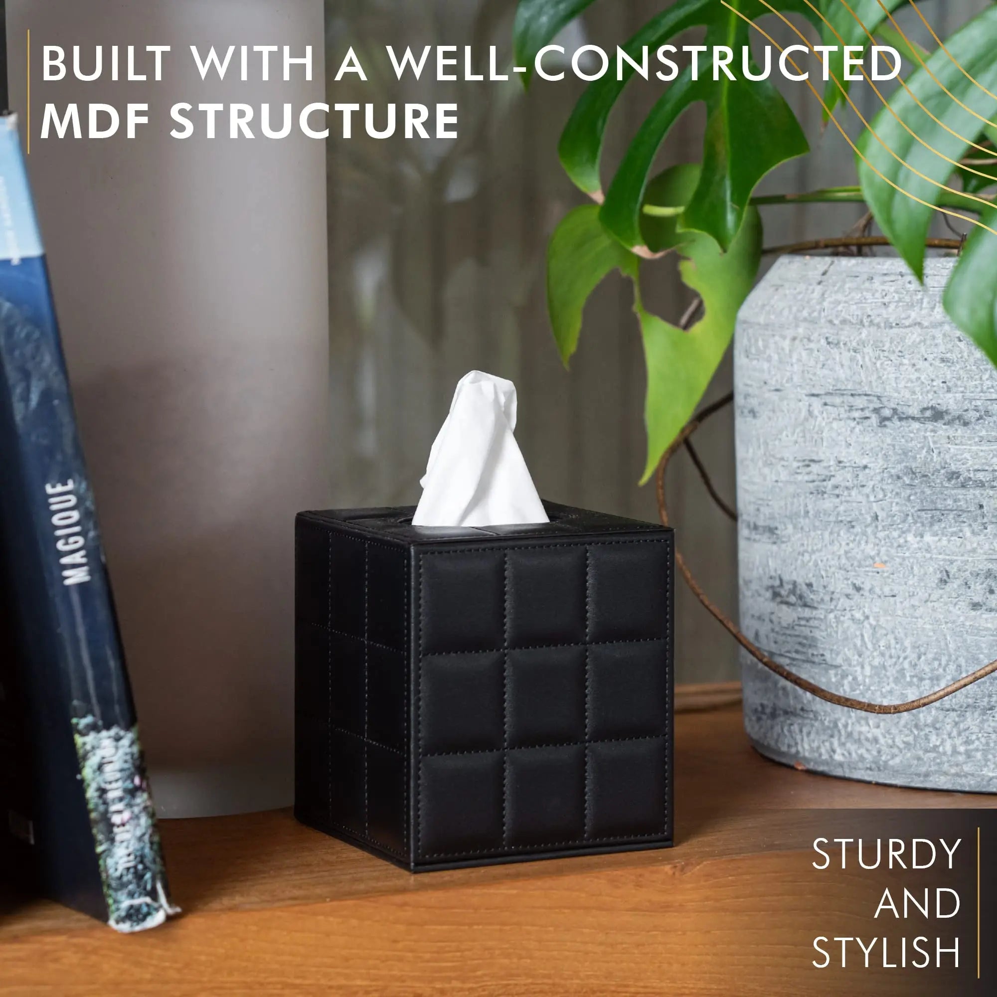 Maliben | Modern Tissue Box Holder Square, Napkin Holder Pump Paper Case Dispenser, Facial Tissue Box Cover for Home Bathroom Office Desk