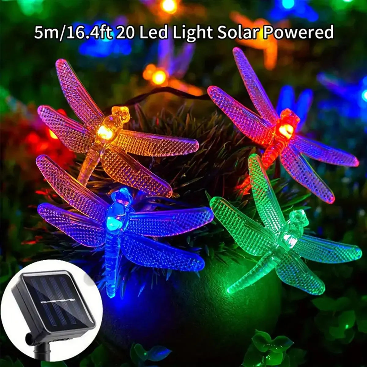 Maliben | Solar String Lights LuMila | 5 m With 20 Dragonfly Leds | 8 Modes | Waterproof & Suitable For Outdoor